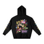 Black hoodie with colorful graphic design on the back on a white background
