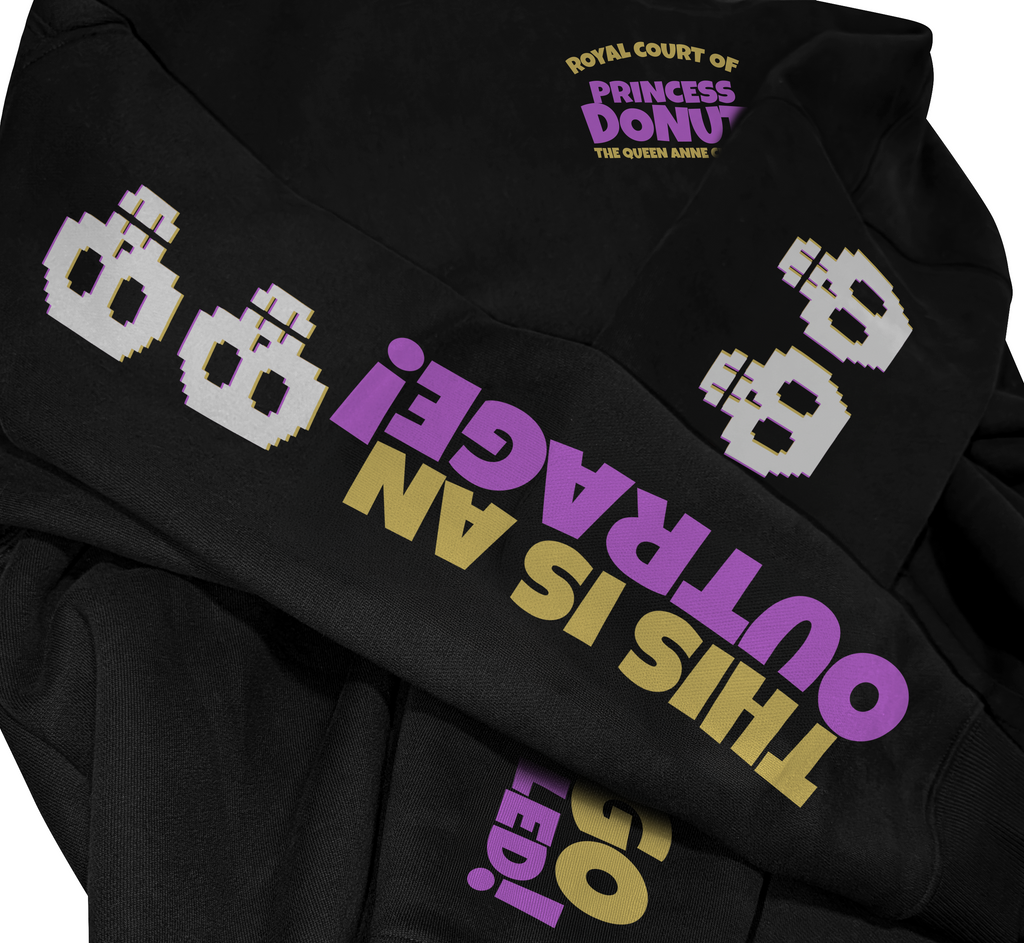 stone washed Dungeon Crawler Carl Shirt - Featuring hand drawn image of Princess Donut. sleeve embellishments with quippy taglines and player killer skulls. has front and back printing. 